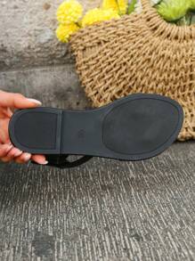 Sandalias planas decorativas tejidas para mujer, sandalias de playa con cuentas