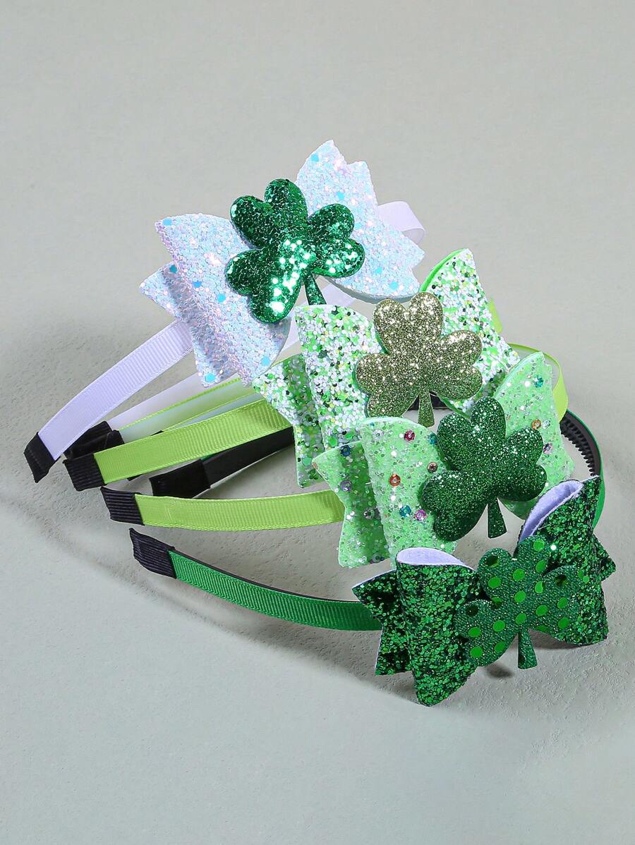1/4pcs/Set Children Girl St. Patrick's Day Headband Glitter Bow Clover