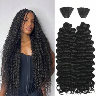 深波浪散装人发，用于编织微型人发编织发 100% 巴西原生人发接发（1 包 - 2 散装）共 100 克散装头发，用于波西米亚风辫子（18 英寸，自然黑）