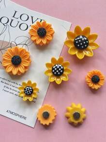 8pcs/Set Cute Sunflower Fridge Magnets: Suitable For Your Refrigerator Or Office Whiteboard - Plastic, Round Magnets - Multicolor - View 8