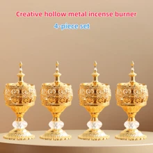 1 pièce/4 pièces Brûle-encens filigrane floral doré, support d'encens en métal ajouré doré de petite/grande taille, brûleur de parfum pour le safran, le santal, accessoires de décoration d'intérieur, ornement de style exotique