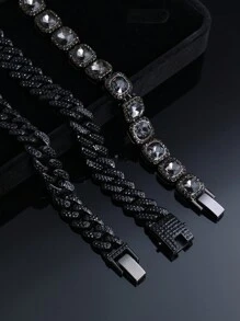 1 pieza Pulsera cadena cubana negra, joyería de moda hip hop, accesorios elegantes y brillantes para hombre, regalo ideal para el Día de San Valentín, Navidad, Cumpleaños, Aniversario