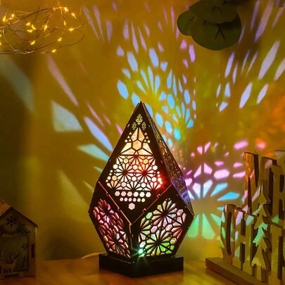 1 Đèn ngủ LED phong cách Bohemian - Sử dụng nguồn USB, chiếu hình bầu trời sao 3D, họa tiết hình học nhiều màu sắc, hiệu ứng ánh sáng đa sắc trang trí, thích hợp cho phòng ngủ, phòng khách, không gian tiệc tùng, không cần pin, trang trí phòng khách | Chiếu hình ảnh nhiều màu sắc | Thiết kế năng động, đèn tường phòng ngủ (Lưu ý: Chất liệu nhựa. Vui lòng để sản phẩm ở nơi thoáng khí trong 1-3 ngày sau khi mua)