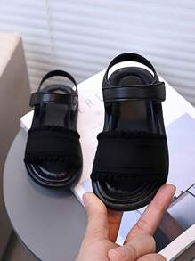 1 Pair Children Solid Color Casual Flat Outdoor Simple Versatile Sandals, Suitable For Spring/Summer - Black - View 3