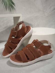 Sandalias con suela gruesa para mujer, sandalias de playa, sandalias romanas versátiles y livianas, sandalias planas de talla grande, sandalias deportivas de moda con suela suave y cierre de gancho y bucle, zapatos antideslizantes