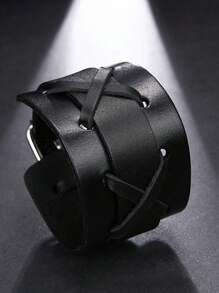 Xiacheng 1条时尚朋克风真皮手链，宽版男士真皮手链