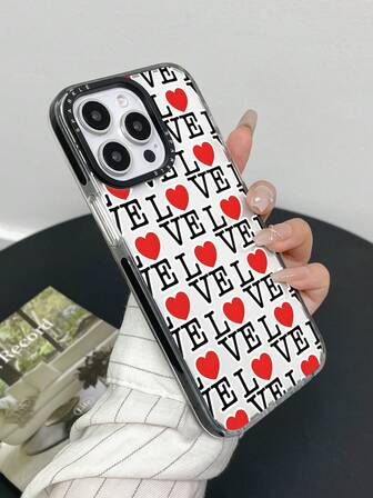 1pc Fashionable Dual-Tone Transparent Heart Print Shockproof Phone Case, Compatible With IPhone 11 12 13 14 11 Pro Max 12 Pro Max 13 Pro Max 14 Pro Max XR 15 15 Pro 15 Pro Max 16 16 Pro 16 Pro Max