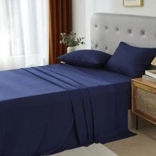 3/4 Piece Home Bed Sheet Set, Soft, Comfortable And Breathable Bedding Set, Hotel Luxury Home Summer Bedding Sheets Twin, 1 Or 2 Pillowcases, 1 Flat Sheet And 1 Fitted Sheet,Room Decor,  Ideal Gift. - xanh đậm - Xem 6