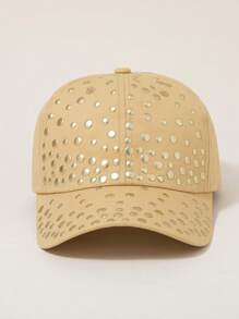 女士纯色水钻装饰圆边棒球帽，休闲日常穿着 - A - 查看 10