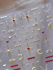 1 件装星星月亮心形指甲饰品贴纸 DIY 艺术 Y2K 风格 3D 美甲装饰贴花