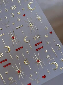 1 件装星星月亮心形指甲饰品贴纸 DIY 艺术 Y2K 风格 3D 美甲装饰贴花