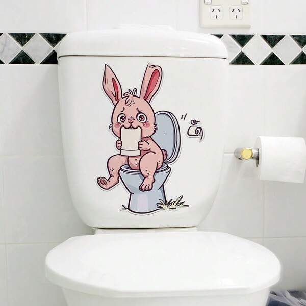 Adhesivo para inodoro de Pascua, patrón de conejo rosa de dibujos animados, para inodoro, baño, tanque de agua, adhesivo para inodoro, decoración del hogar, calcomanía de pared autoadhesiva, 40 x 29 cm