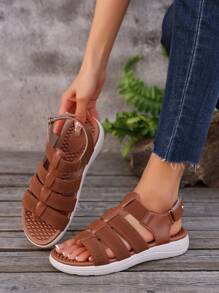 Sandalias con suela gruesa para mujer, sandalias de playa, sandalias romanas versátiles y livianas, sandalias planas de talla grande, sandalias deportivas de moda con suela suave y cierre de gancho y bucle, zapatos antideslizantes