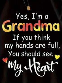 Plus Size Letter Grandma Print T-Shirt, Casual Short Sleeve Top For Spring & Summer, Women's Plus Size Clothing - màu đen - Xem 2