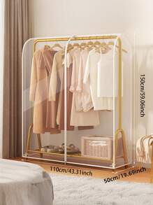 1pc Clear Plastic Garment Rack Cover - Freestanding Double Rod Closet Dust Protector With Full Zipper For Handbags And Clothes Storage - Clear - View 18