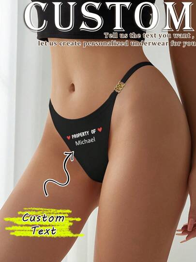 Calcinha fio dental feminina personalizada com nome e argola de metal, lingerie sexy sem costura com cintura elástica em formato de V, respirável e confortável, presente para namorada, esposa, Dia dos Namorados, adorável, discreta, divertida, fofa, personalizada, única, exclusiva, lingerie, fio dental, presente ideal para ele, presente ideal para ela, amigas, namorada, visual glamoroso