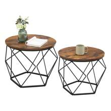 VASAGLE Coffee Tables, Set Of 2 Side Tables, Robust Steel Frame, For Living Room, Bedroom, Rustic Brown And Black - Brown - View 6