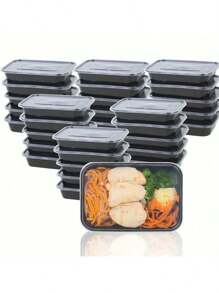 20 piezas de Recipientes pre-comida, recipientes de almacenamiento de alimentos de plástico de 650ml/22oz con tapa curvados, listos para comer, sin Bisfenol A, seguros para microondas, lavavajillas y refrigerador, accesorios de cocina