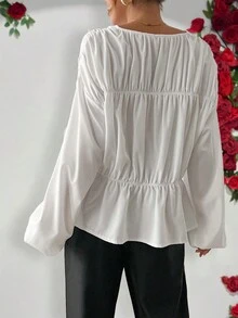 Women's Elegant Ruched Bowknot Solid Color Shacket, Fashion For Commuting, Autumn - Beige - View 2