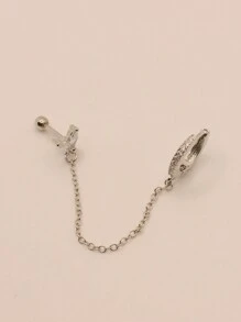 1pc CZ Rhinestone Chain Ear Cuff Earring, Suitable For Daily Wear - Silver - View 4