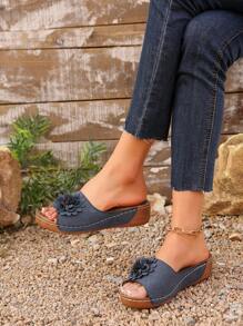 2025 New Women Flip Flops Floral Pattern Platform Wedge Thong Sandals, Casual Round Toe Chunky Sole Open Toe Ladies Sandals