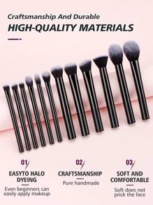 15 Stücke/Set Profi Make-up Pinselset, 12 Stücke Make-up Pinsel + 2 Stücke Make-up Schwämme + 1 Stück Puder Puschel, Reisefreundlich