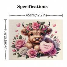 Valentine's Day Placemats-Set Pink Highland Cow Tablecloths 4/2/1 Pc Table Mats Red Heart Place Mats Valentines Decorations Heart Placemats For Memorial Day Decor - Khaki - View 8