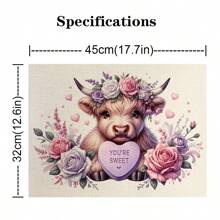 Valentine's Day Placemats-Set Pink Highland Cow Tablecloths 4/2/1 Pc Table Mats Red Heart Place Mats Valentines Decorations Heart Placemats For Memorial Day Decor - Khaki - View 5