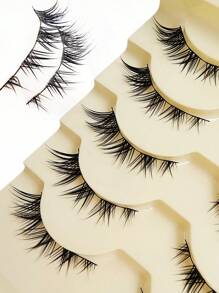 Asiteo 5 Pairs Natural Cluster False Eyelashes, Lightweight Cartoon Style Fox Eye False Eyelash Strips, Black Short Soft Handle Anime Cat Eye False Eyelashes - 眼尾拉長款 - 查看 6