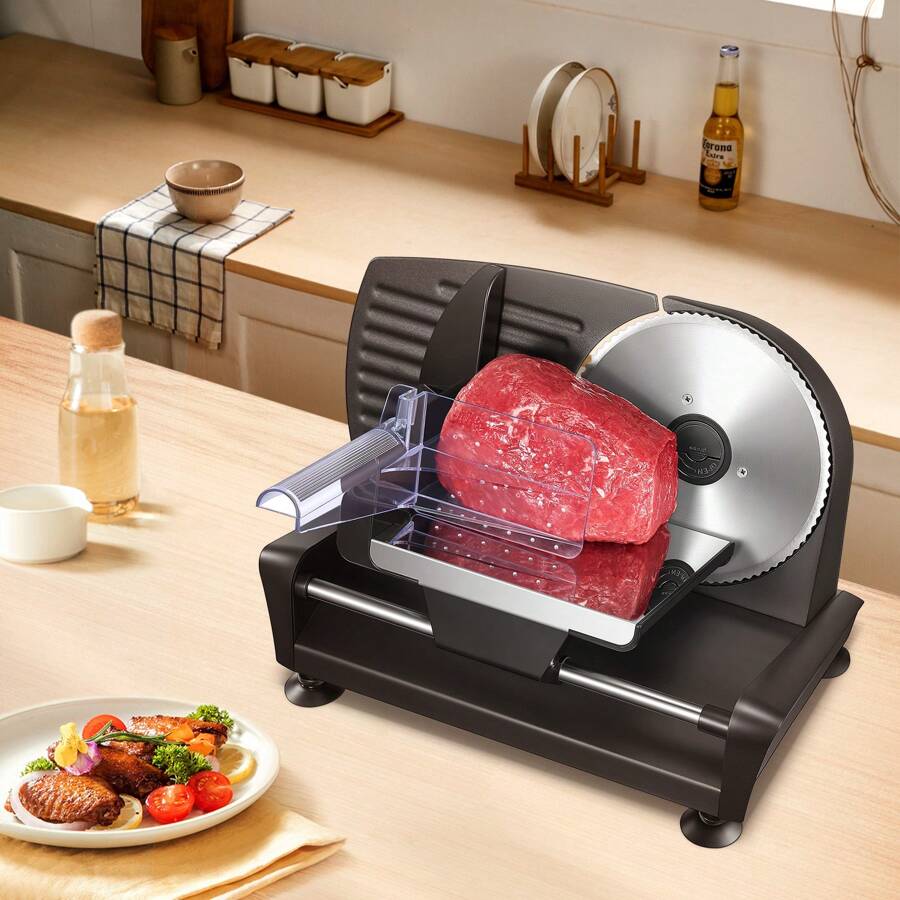 Fohere All-Purpose Slicer Electric 200 Watts For Home Use, Professional Bread Slicer With Removable 2 X 19 Cm Blade, 0-15 Precise Thickness Button Cut Meat Ham Bread Fruit, Protection - EU F Type Plug(220-240V) - View 1