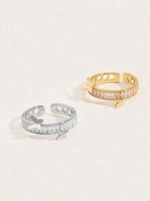 1 件 18K 镀金华丽风格不锈钢蝴蝶元素方晶锆石戒指女士珠宝婚礼派对约会礼物