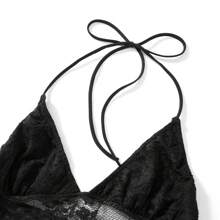 Womens Summer 2pcs Skirts Set Sheer Lace Floral Halter Cami Crop Tops + Asymmetric Ruched Mini Short Skirt Outfits - màu đen - Xem 6