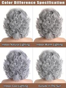 Women's Fluffy 10 Inch Fashionable Middle-Aged & Elderly Mom Short Curly Wig With Side Bangs, Natural White/Silver Grey