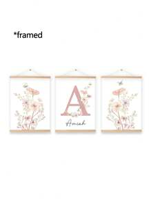 3pcs Frameless / Wood Frame Pink Personalized Name Custom Art Painting Flowers Canvas Hanging Picture Dopamine Picture Aesthetic Wall Art Kindergarten Decoration Girls Bedroom Decor Birthday Gift Gifts Graduation,Home Refresh,Home Decor Living Room - Pink - View 15