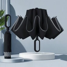 1 pieza Paraguas plegable portátil con mango con gancho, estructura de 20 varillas, fácil de transportar, costillas de múltiples fibras para mayor resistencia, doble protección contra el viento, adecuado para automóvil, negocios y viajes, combinación de múltiples fibras, disponible en varios colores, unisex (Debido a diferentes lotes, la tela de la cubierta, el color de las costillas, el diseño del patrón de letras en inglés, la forma del botón y el color de la doble varilla del paraguas se combinan al azar. Nos disculpamos profundamente por cualquier inconveniente causado.)