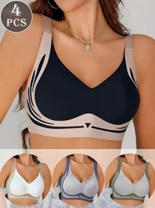 Bộ 4 áo ngực không dây nâng ngực tối giản không đường may cho nữ có khóa sau, thoải mái và nâng đỡ, kiểu dáng mỏng cho mùa hè - Nhiều màu - Xem 8