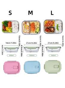 1 pieza Caja bento de vidrio, caja sellada dividida para frutas y ensaladas, caja bento para calentar en microondas, caja bento para la oficina, recipientes de almacenamiento de alimentos de vidrio con tapas, regalo de Navidad, útiles escolares - Rosa - Ver 2