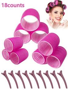 Conjunto de 18 peças de ferramentas para penteado em plástico ABS de cor sólida, adequadas para todos os tipos de cabelo, incluindo modeladores de cachos nos tamanhos pequeno, médio e grande. Conjunto essencial de acessórios para cabelo feminino, para todas as estações. Kit para penteados.