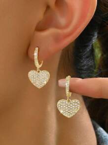 Winglove 1 Pair Of S925 Sterling Silver Micro-Set Zirconia C-Shaped Cross Earrings Exquisite Light Luxury Simple Versatile Personalized Fashion Earrings For Women Fine Jewellery Gift - Full Diamond Heart - View 5