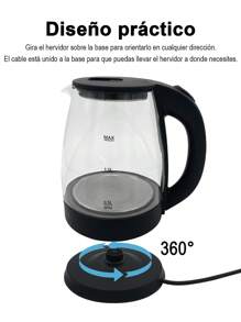 Hervidor eléctrico de vidrio de 2.0L, hervidor de agua caliente de 1000W, calentador de agua eléctrico inalámbrico con luz LED, apagado automático y protección contra ebullición en seco - Negro - Ver 3
