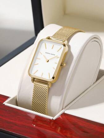 HANNAH MARTIN 1PC Fashion Square Watch 34mm Rose Gold&Silver&Gold&Black Minimalist Style Original Japanese Imported Movement Stainless Steel Mesh Strap Women's Casual Wrist Watch