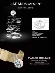 HANNAH MARTIN 1 Stück Mode Quadratische Uhr 34mm Rosegold&Silber&Gold&Schwarz, minimalistischer Stil, original japanisches importiertes Uhrwerk, Edelstahl Mesh Armband, Damen Lässig Armbanduhr