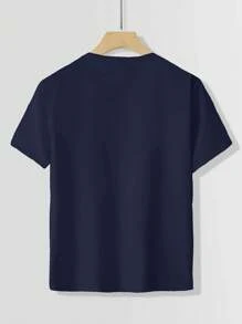 青少年男孩学生休闲印花圆领短袖 T 恤，夏季上衣