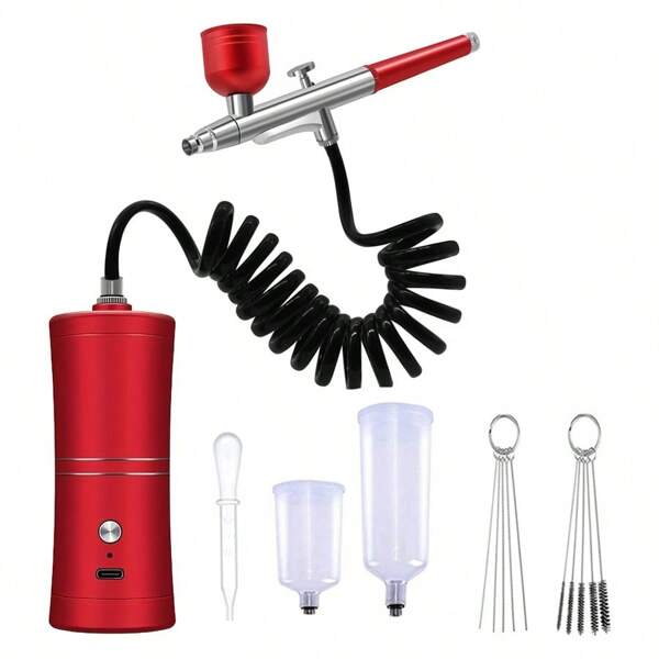 Airbrush Kit With Compressor, Wireless Rechargeable USB Powered Airbrush 0.3mm Nozzle, Portable Spray Gun For Painting, Manicure, Modeling, Makeup - Unscented, 1000mAh Lithium Battery