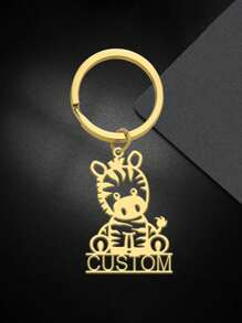 1 Custom Name Zebra Keychain, Personalized Letter Keychain, Stainless Steel, Fashionable Style, Ideal Gift For Family, Friends, Lovers, Parents, Suitable For Car Keys, Bag Accessories, Valentine's Day, Father's Day - Multicolor - View 2