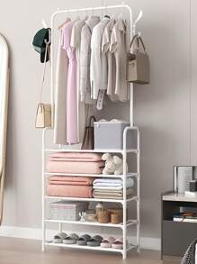 1pc Portable Multifunctional Closet Organizer, Approx. 24 Inch Wide, Includes Clothing Rack, Shoe Rack, Storage Shelves, Movable, Easy Assembly, Suitable For Living Room, Entryway, Bedroom, Study, Office, Holiday & Christmas Gift