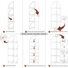 Local Shipping  Crofy Foldable 5 Tier Corner Shelf, Metal Corner Plant Stand With White Frame And Transparent Shelves, Corner Display Rack Multipurpose Shelving Unit For Living Room, Bedroom, Bathroom