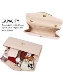 裸色大容量感光漆皮信封手拿包金属边钱包闪亮糖果纯色晚宴包女士情人节礼物 - 杏色 - 查看 6