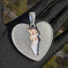 Mặt dây chuyền hình trái tim nứt tùy chỉnh, chất liệu đồng thau đính đá Cubic Zirconia, dây chuyền ảnh tự làm, phong cách Hip Hop, phụ kiện đeo hàng ngày cho cặp đôi, kèm 1 dây chuyền bện. - Nhiều màu - Xem 9