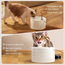 DOOOB Ceramic Cat Water Fountain, 2.1L/71oz Ceramic Cat Fountain, Automatic Ceramic Water Fountain For Cats, Pet Water Fountain With Ultra-Quiet Pump And Filter & Sponge (White) - 白色陶瓷貓噴泉 - 查看 1